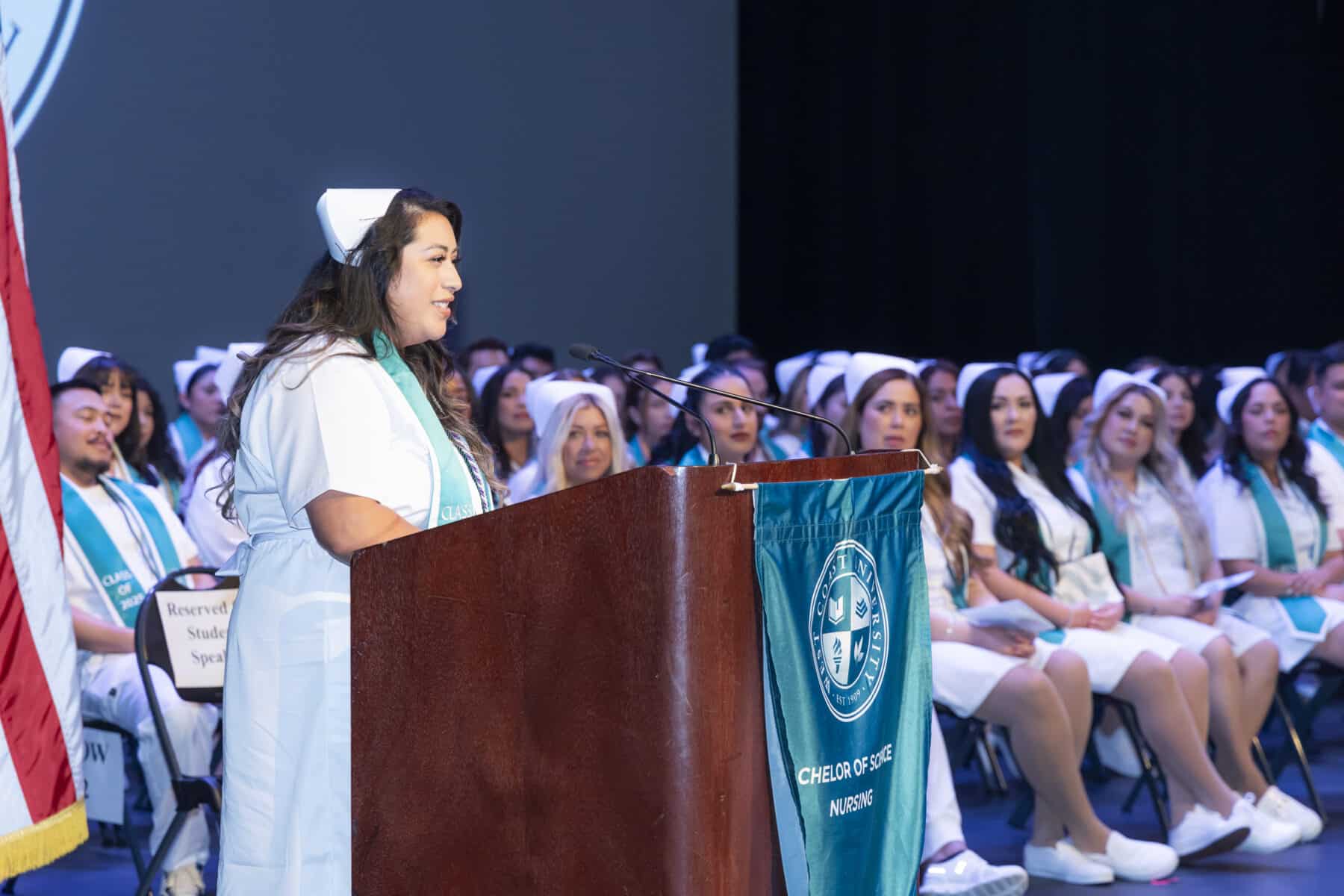 WCU-Ontario BSN graduate gives speech during pinning ceremonty